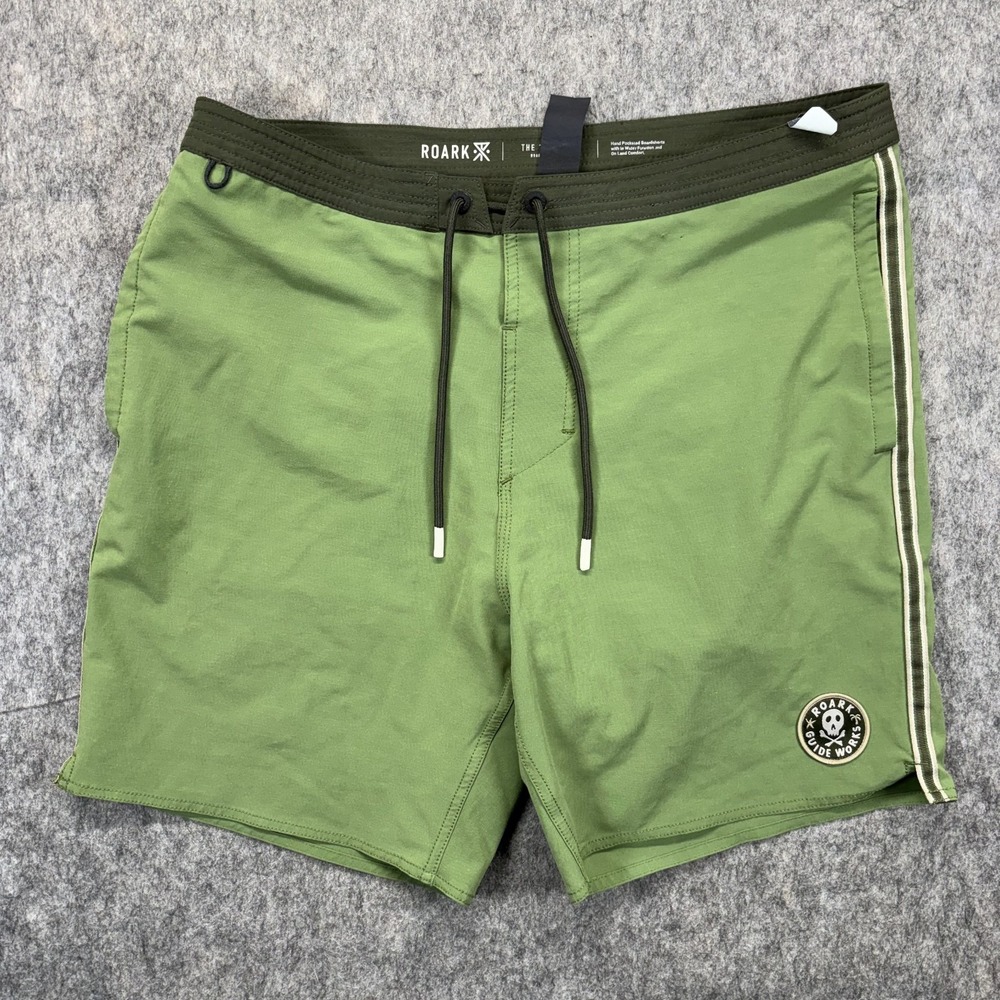 Roark The Chiller Board Shorts Men's 32 x 6 Green Drawstring Pockets Guide Works